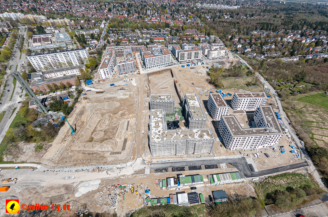 21.04.2023 - Luftbilder von der Baustelle Alexisquartier und Pandion Verde in Neuperlach